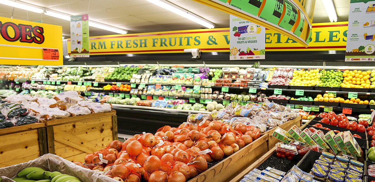 Illustrative photograph: A grocery store's produce section