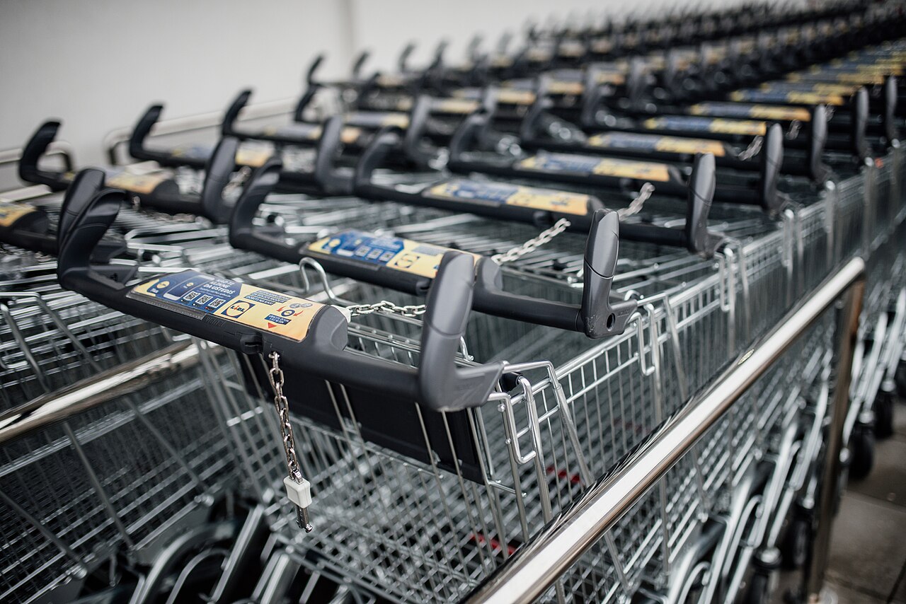 Illustrative photograph: Shopping carts at a grocery store